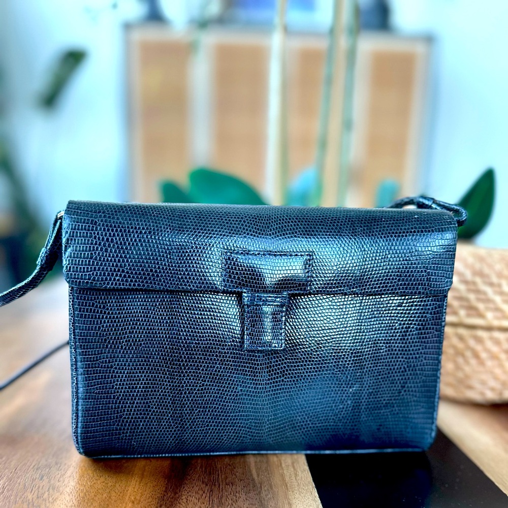 RARE Vintage Tiffany & Co Navy Lizard Handbag EVC circa 1970